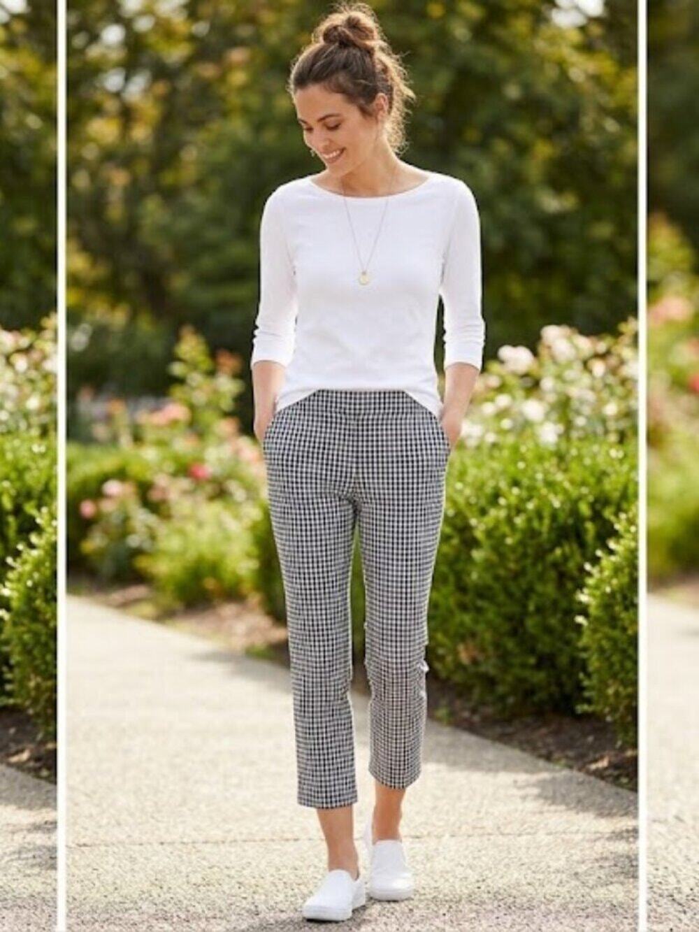 Chico's Black & White Gingham Cropped Pants Size 1.5 (US 10) Slim Straight